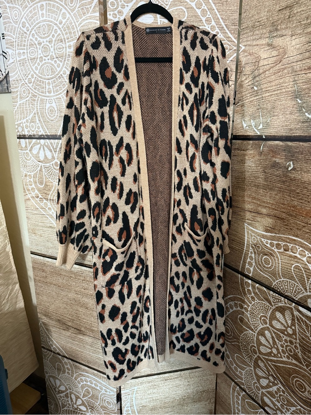 Fashion to Figure Leopard-Print Long Cardigan in Beige, Black & Brown
